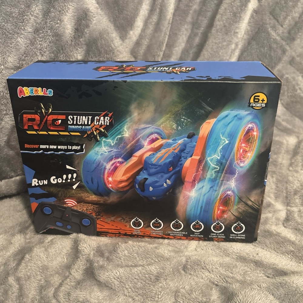 Remote Control Car, for‎ Boys Ages 4-12, Double Sided 360°Rotating- Dinosaur